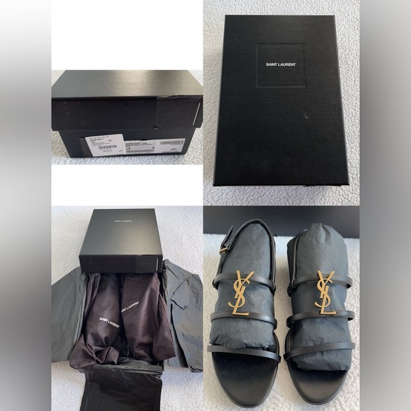 Saint Laurent Cassandra  YSL Logo Calfskin Flat Sandals - Picture 15 of 16